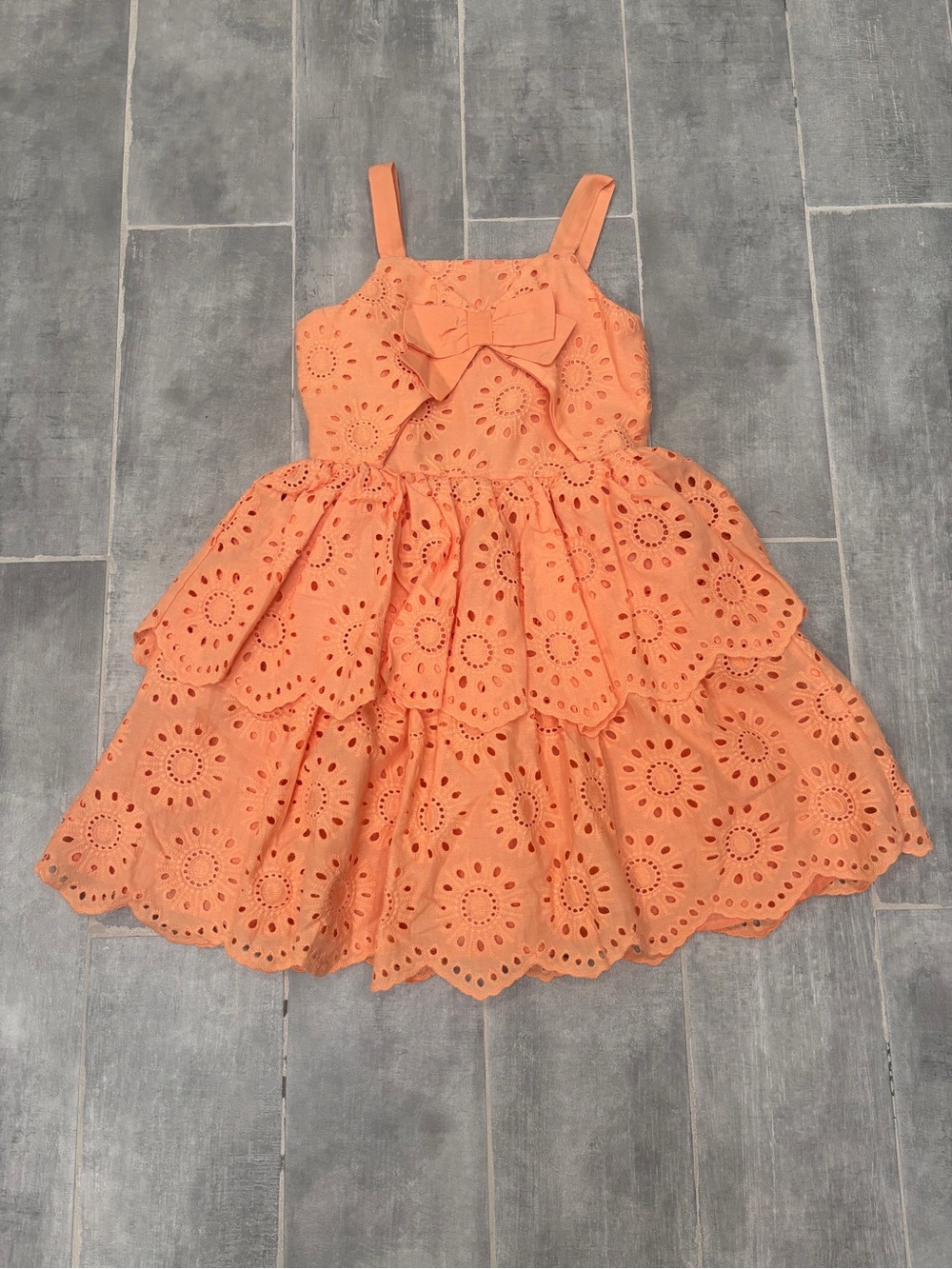 NWOT Blueberi Boulevard Girls 7 Orange Eyelet Sleeveless Dress